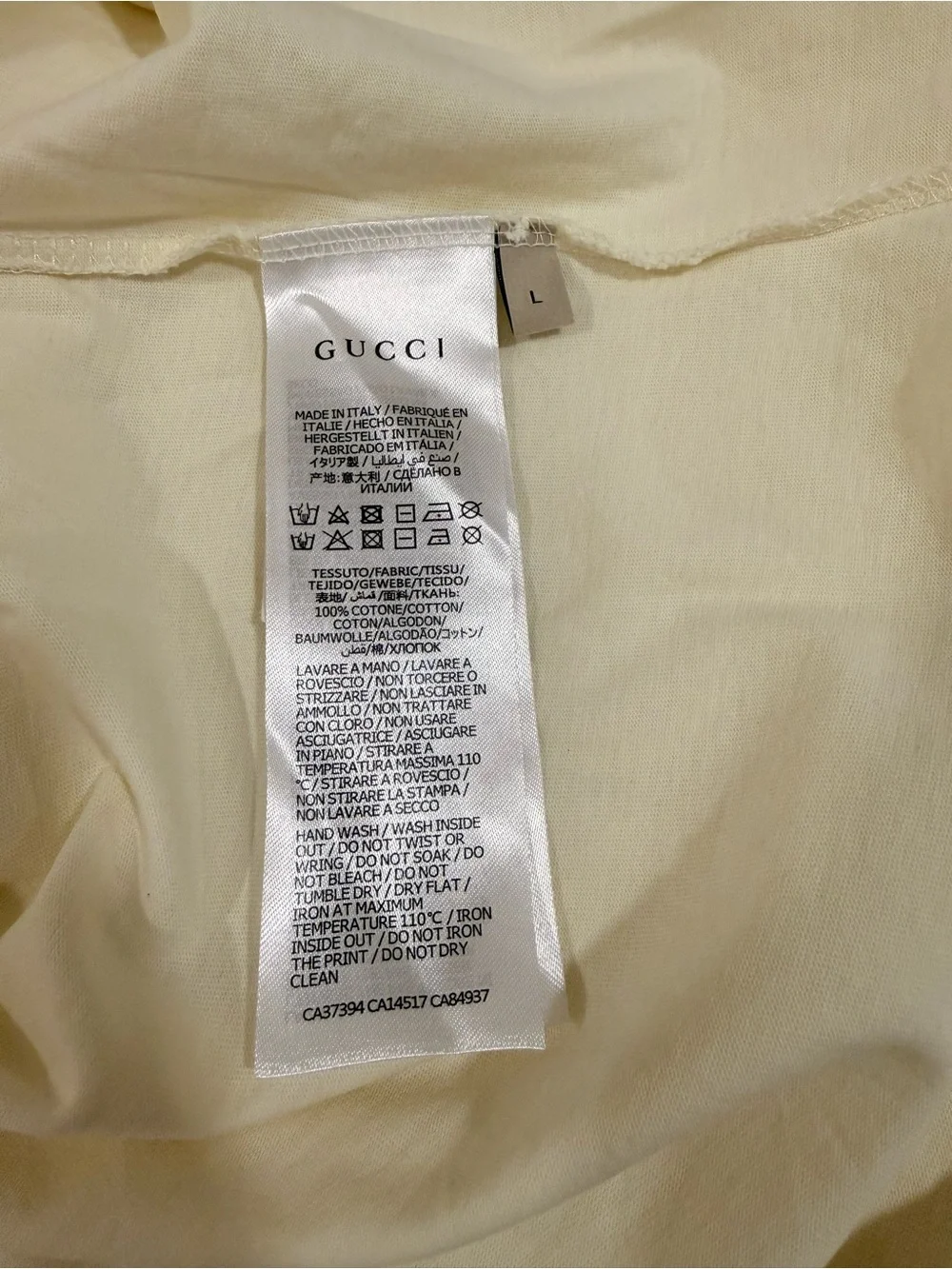 Gucci Cream Short-Sleeve Logo Tee with Black Print